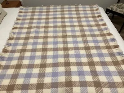 Vintage Pendleton 100% Virgin Wool Cream Brown Purple Plaid 48  X 60  Blanket • $35.77