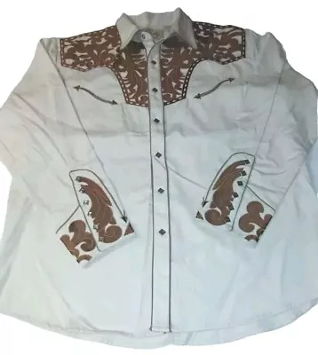 Scully Country Western Embroidered Shirt XL Rodeo Elegant Beige Brown VTG Snaps • $49