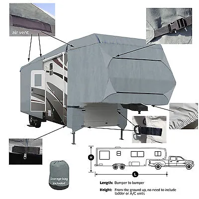 Deluxe 4-Layer 5th Wheel RV Motorhome Camper Cover 24'- 25' Zipper Access • $224.95