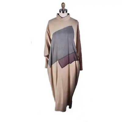 Vintage Vuokko Abstract Art Wool Voile Gown Tan Gray M 1980s Amazing! • $699