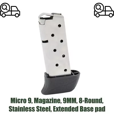 Micro 9 Magazine 9MM 8-Round Stainless Steel Extended Base Pad • $25