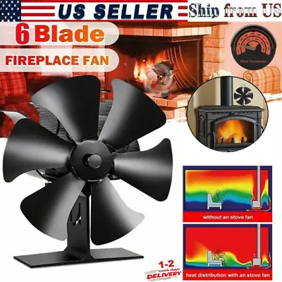 6 Blade Stove Fireplace Fan - Eco Heat Powered For Wood/Log Burner + Thermometer • $23.99