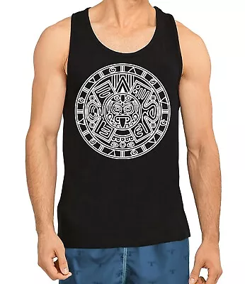 Men's BW Mayan Calendar Black Tank Top T-Shirt Mexico Pride Aztec Symbol Chicano • $12.99