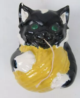 50s String Holder Cat Black White Tabby Cat Kitten Ball Of Yarn Wall Decor VTG • $26