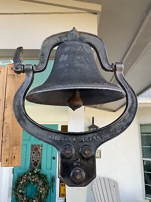 Antique VINTAGE School Church Farm CRYSTAL METAL No 2 CAST IRON 16  Bell & Yoke • $350