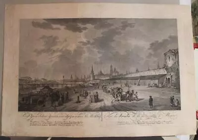 Moscow The Kremlin Russia 1799 De La Barthe Oversize Unusual Antique City View • $52