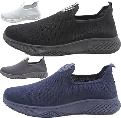 Mens Lightweight Slip On Walk Sports Casual Running Pumps Trainers Shoes Size Uk • £12.95
