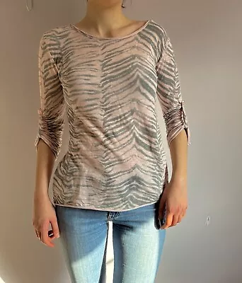 Baby Pink Zebra Print Top With Adjustable Ruched Sleeves • £4.90