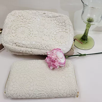 Crochet White Cross Body Purse 100% Cotton With Wallet Adj Strap Mossimo Supply • $14.99