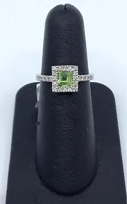 Gabriel & Co 14K White Gold Peridot And 0.15 Ct Diamond Square Halo Ring  • $325