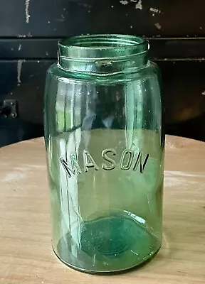 Mason Embossed Plain Quart Fruit Jar Green Antique Vintage Glass Early • $16.50