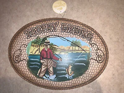 CHEAPEAKE BAY “TROPHY FISHING” METAL SIGN WALL HANGING 12.5” X 9” • $14.99