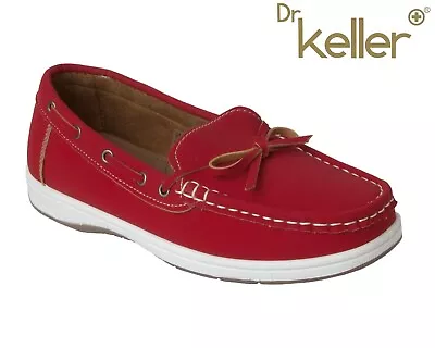 Ladies Dr Keller Red Boat Shoes Slip On Loafers Deck Yachting Casual Mocassins • £19.99