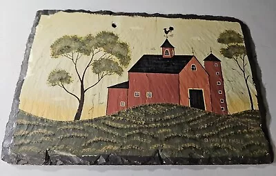 Vintage Farmhouse Decor Red Barn  Hand Painted Slate Picture Warren Kimble • $12.95