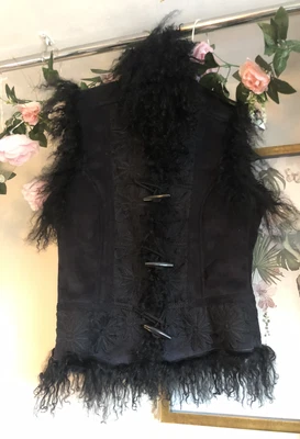 £25 • Buy Vintage 90s Real Mongolian Fur Afghan Sleeveless Coat Jacket Style Gilet