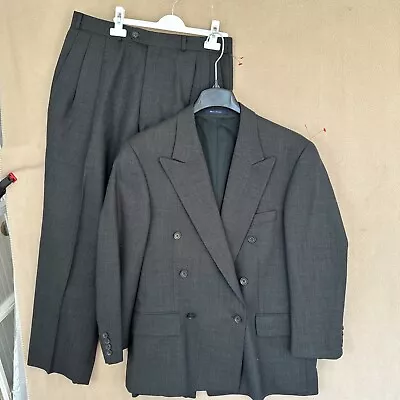 2 Piece Suit Mens 42S Short 6 Button Peak Biella Italy Fabric 33X29 Check Gray • $75