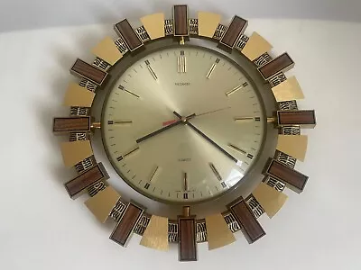 Vintage 1970s METAMEC Mid Century Round  Wall Clock Office Sunburst Aztec Gold • £34.99