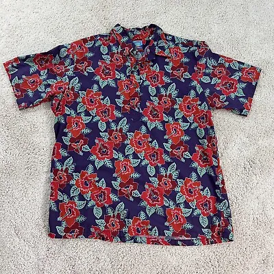 Joe Kealohas Shirt Mens XL Hawaiian Henley Short Sleeve Floral Tunic Vintage • $21.04