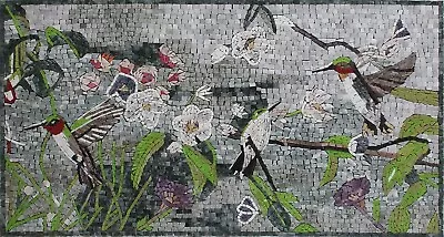 Garden Mosaic Birds Mural Marble Tiles Natural Stone Art • $528