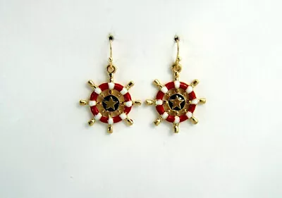 Betsey Johnson Red White Blue Enamel Ship Wheel Anchor Nautical Star Earrings • $9.95