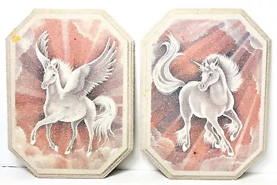 Vintage Unicorn And Pegasus Airbrush On Crystal Texture Style Wall Hanging Decor • $9.99