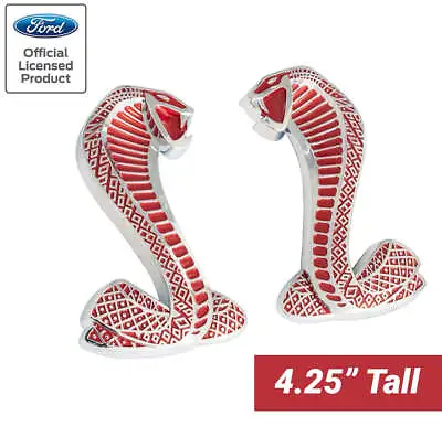 2007-2014 Shelby GT500 4.25  Cobra Snake Fender Side Emblems Red & Chrome Pair • $39.95