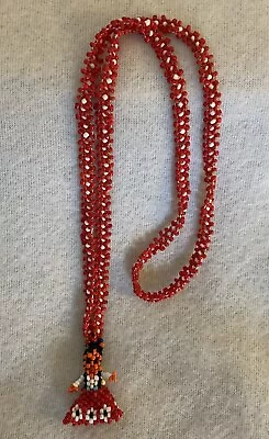 VTG Southwest Native American Indian Kachina Doll Necklace Seed Bead Pendant Red • $14.90