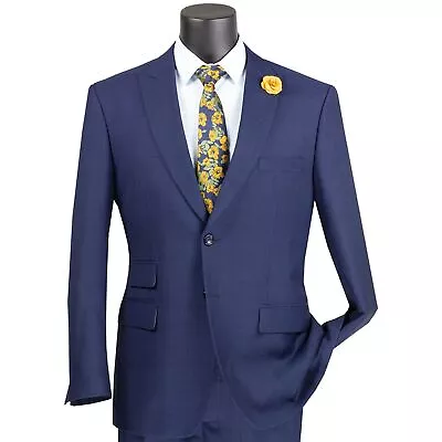 VINCI Men's Blue 2 Button Glen Plaid Modern Fit Business Suit NEW • $105