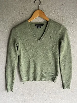Ralph Lauren Green V Neck Wool Angora Rabbit Blend Pullover Sweater Small • $24.88