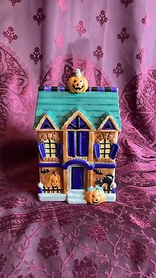 Whole Home Haunted House Halloween Ceramic Cookie Jar Pumpkin Ghost Spiders Web • $19.99