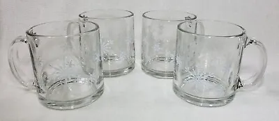 Vintage Set Of 4 Snowflake Swirl Glass Mugs Christmas Winter Made In USA • $40