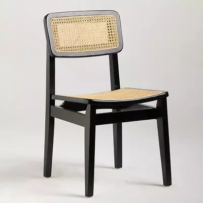 Katrina Dining Chair Natural Rattan Cane Seat Black Mid-Century Wood Frame • £175