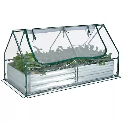 Costway Galvanized Raised Garden Bed Outdoor Planter Box Kit With Greenhouse • £59.95