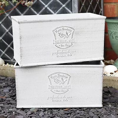 Loire Petit Garden Troughs Set Of 2 Frosted White Plastic Rectangle Plant Pots • £24