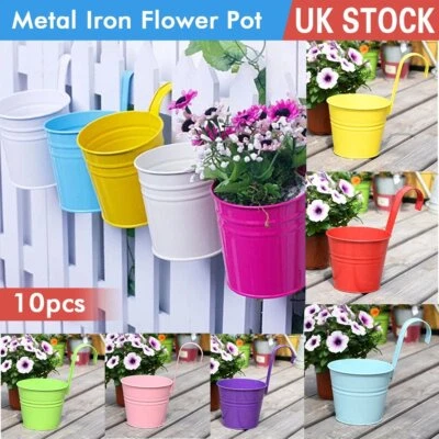 £10.99 • Buy 10 Colors Metal Hook Flower Pot Hanging Balcony Plant Holder Fence Garden Pots