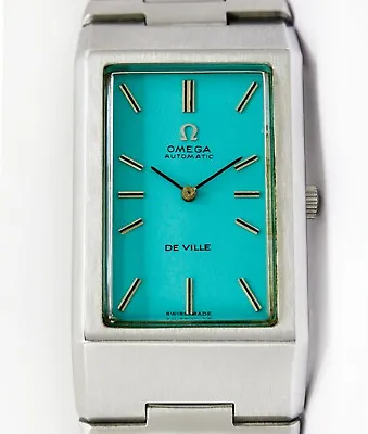 Jumbo Omega Deville Tank Ultra Long Automatic Turquoise Dial Mens Vintage Watch • $2794.75