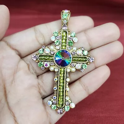 HSN Goldtone Multicolor Crystals Cross Pendant Pre-owned Jewelry • $0.99