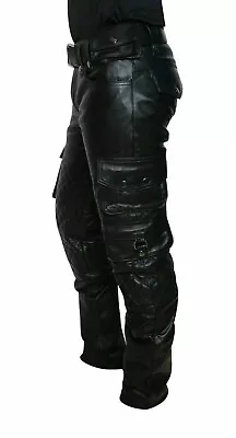 Men's Genuine Leather Cargo  Pants 6 Pockets Black Leather • $115.20