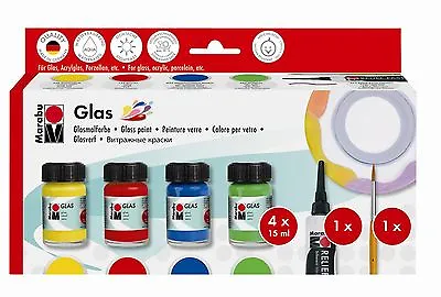 Marabu Glas Paint Box Set. Transparent Water Based Glass Paint For Art & Craft • £24.99