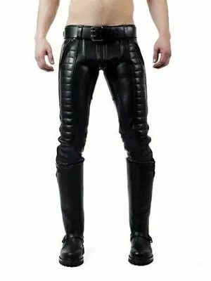 32  Men's Real Leather Pants Double Zip Schwarz Jeans Trousers Interest BLUF • $59.99