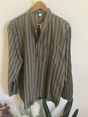 L 100%  Cotton Hippie Festival Grandad Button Shirt Long Sleeve Lightweight • £20