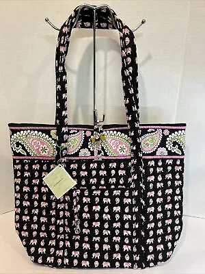 Vera Bradley RARE Pink Elephants XL Vera Tote Bag Travel Purse - RETIRED - NWT!! • $179.50