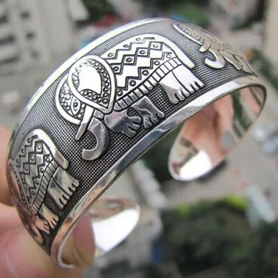 £3.23 • Buy Tibetan Tibet Silver Elephant Carved Bangle Cuff Bracelet Women Wedding Jewelry