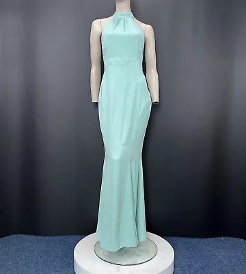 Jarlo Dress 12 Womens Green Long Maxi Mermaid Halter Tie Neck Fitted Elegant • £18.95