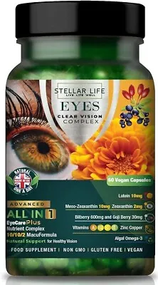 Lutein Zeaxanthin Blueberry Eye Supplement Clear Vision Vitamin Complex Vegan • £8.99