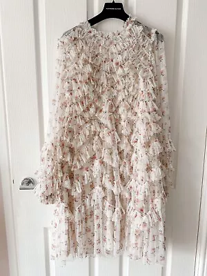 NEEDLE AND THREAD Bijou Rose Long Sleeve Ruffle Frilly Dress Modest NWT UK 16 XL • £199.99