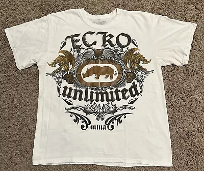 Vintage Y2K Ecko Unltd MMA T-Shirt Medium White Rhino Logo Skater Hip Hop (Flaw) • $18.98