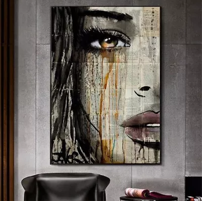 Woman Face Newspaper Canvas Painting Figure Printed Poster Wall Art • £57.83