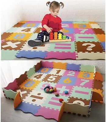 Baby Crawling Mat With Fence Tiled Puzzle Play Mat Safe Proective Floor • £12.99