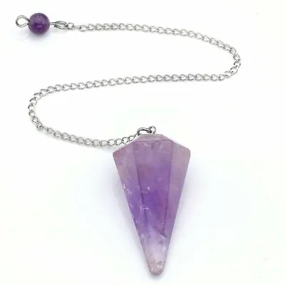 Amethyst Pendulum Crystal Pendant 12 Faceted With Chain • $5.99